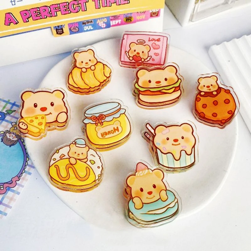 1PC acrilico Pp Clip su un lato acrilico Test Paper Storage Clip Note Study Folder semplice e carino Butter Bear PP Clip