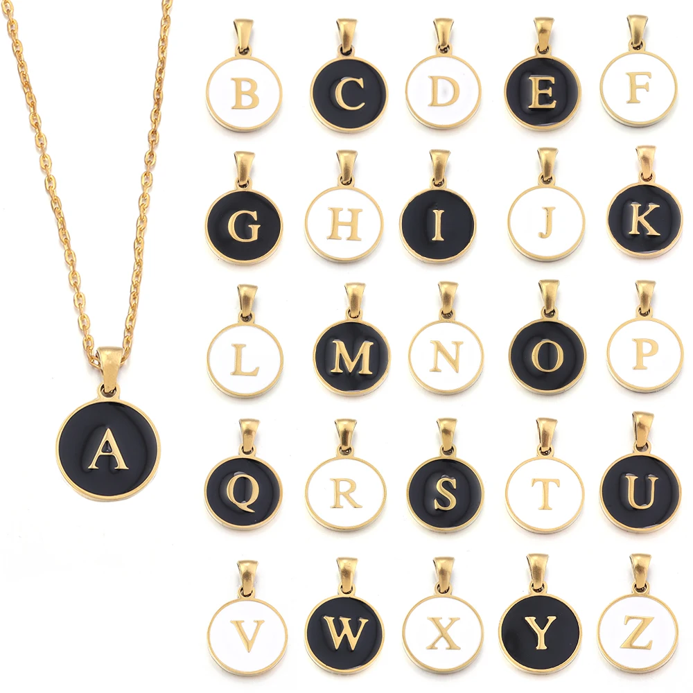 2Pcs Stainless Steel A-Z Round Letter Charms Enamel Alphabet Charms Single-sided Pendant DIY Necklace Bracelet Jewelry Findings