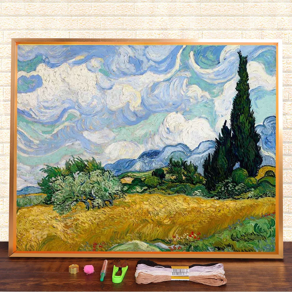 Van Gogh Painting Printed 11CT Cross-Stitch Full Kit Embroidery DMC Threads Hobby Knitting Craft Sewing Gift For Package