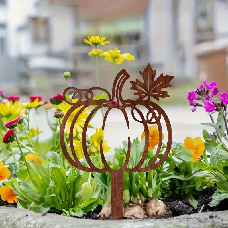 Halloween Rusty Pumpkin Metal Garden Stake Vintage Farmhouse Lawn Ornament Indoor Outdoor Fall Decor