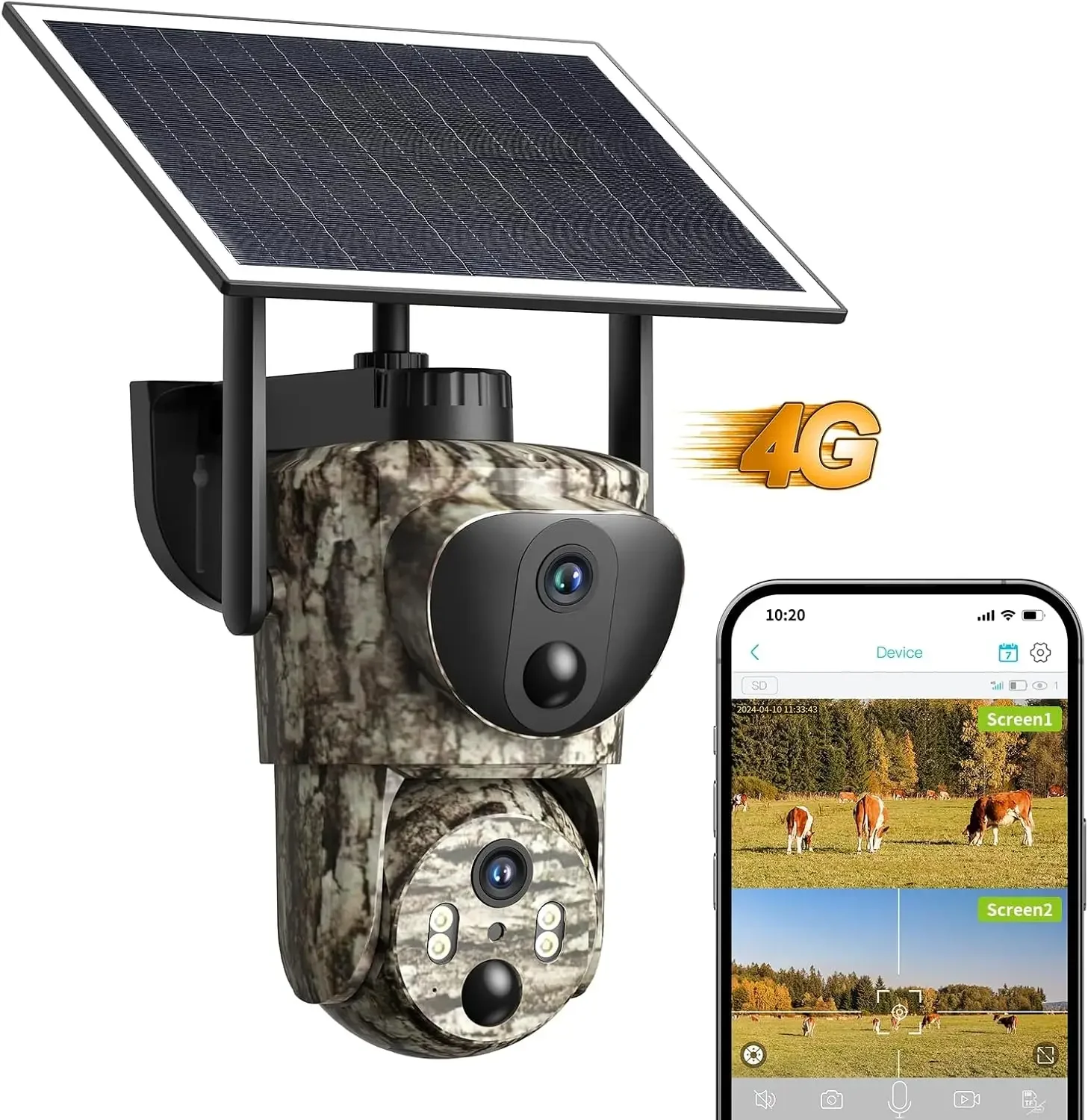 Cellular Trail Cameras, Dual Lens Security Camera Built-in SIM Card, 2K 360°View Live Video Game Camera, No-Glow IR Night