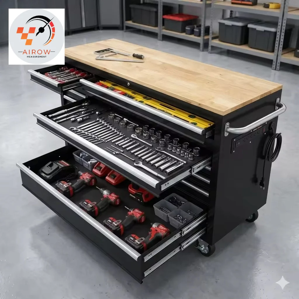 AIROW 72-Inch 18-Drawer Mobile Workbench Garage Tool Cabinet with Wood Top