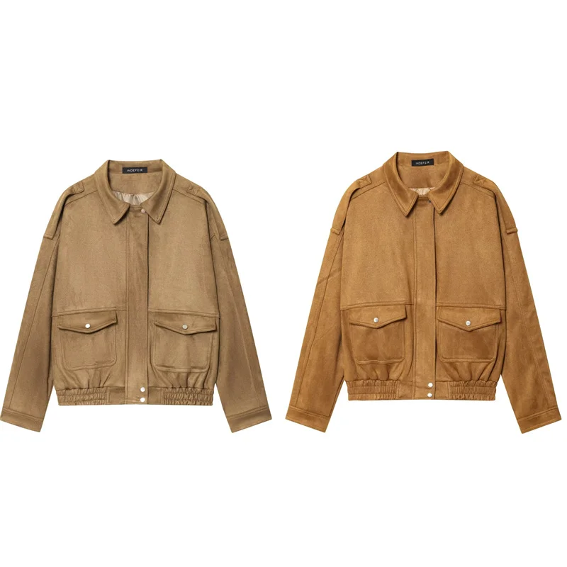 

Women Loose Jackets Coats Fashion with Pocket Turn-down Collar Long Sleeve Coats Vintage Female Outerwear Chic Tops