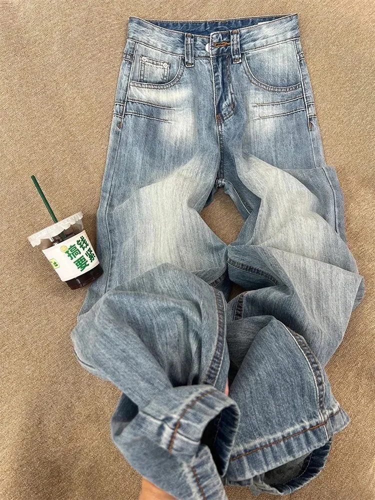 

Retro American Hot Girl High Waist Wide Leg Jeans Women's Autumn Small Size Slim Loose Drapey Straight Long Pants