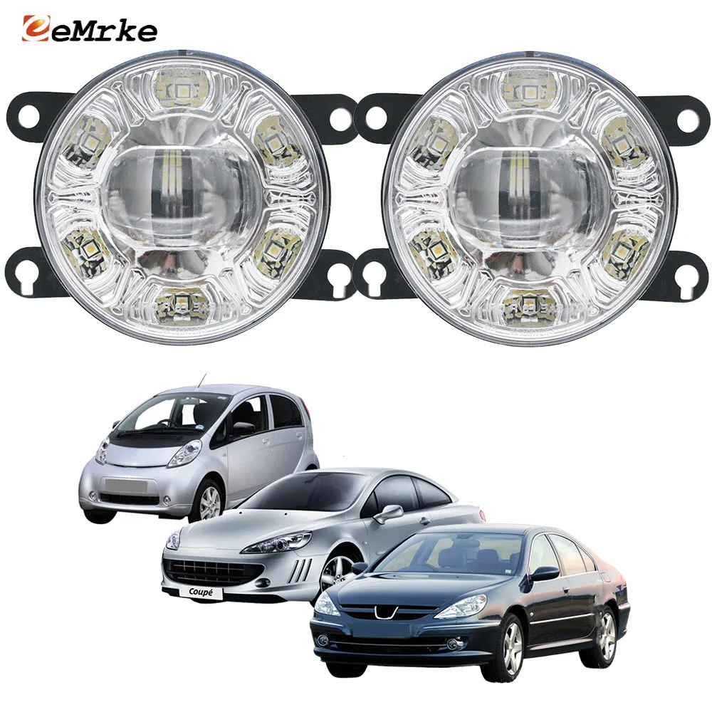 Led Car Fog Lights for Peugeot 407 coupe 607 iOn Citroen C-zero Mitsubishi i MiEV with Clear Lens+ 6 DRL Daytime Running Lamp