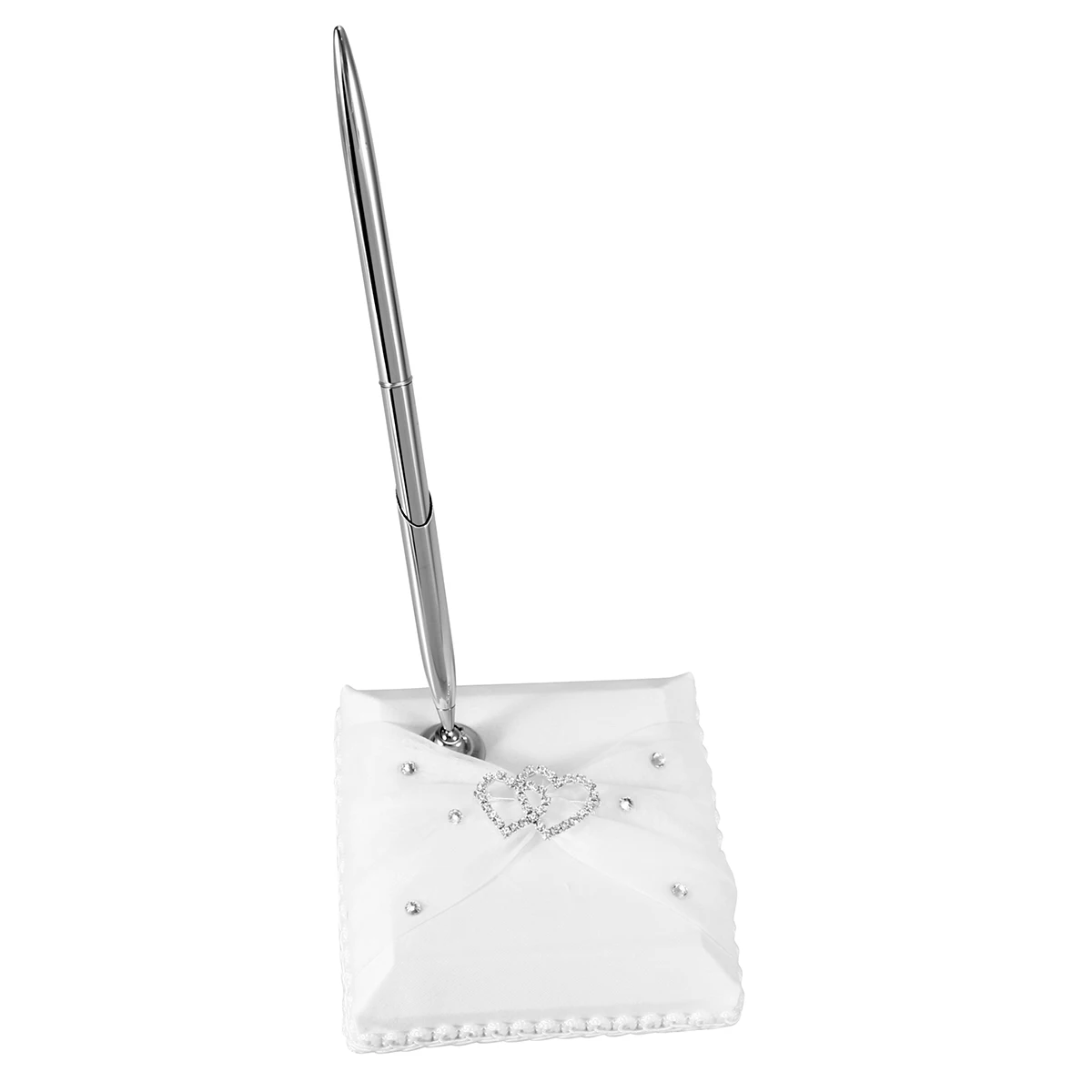 

Wedding Guestbook Satin White 27x16cm 70 Pages Rhinestone Pen Stand Elegant Wedding Accessories Signature Book