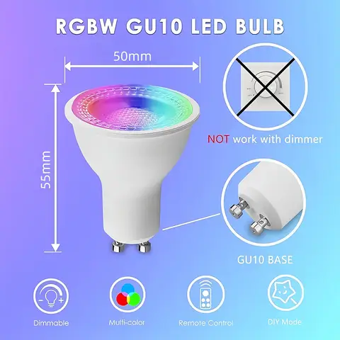 투야 GU10 와이파이 스마트 LED 전구 5W 램프 스마트 라이프 앱 제어 스팟 전구 색상 변경 알렉사 구글 홈 연동