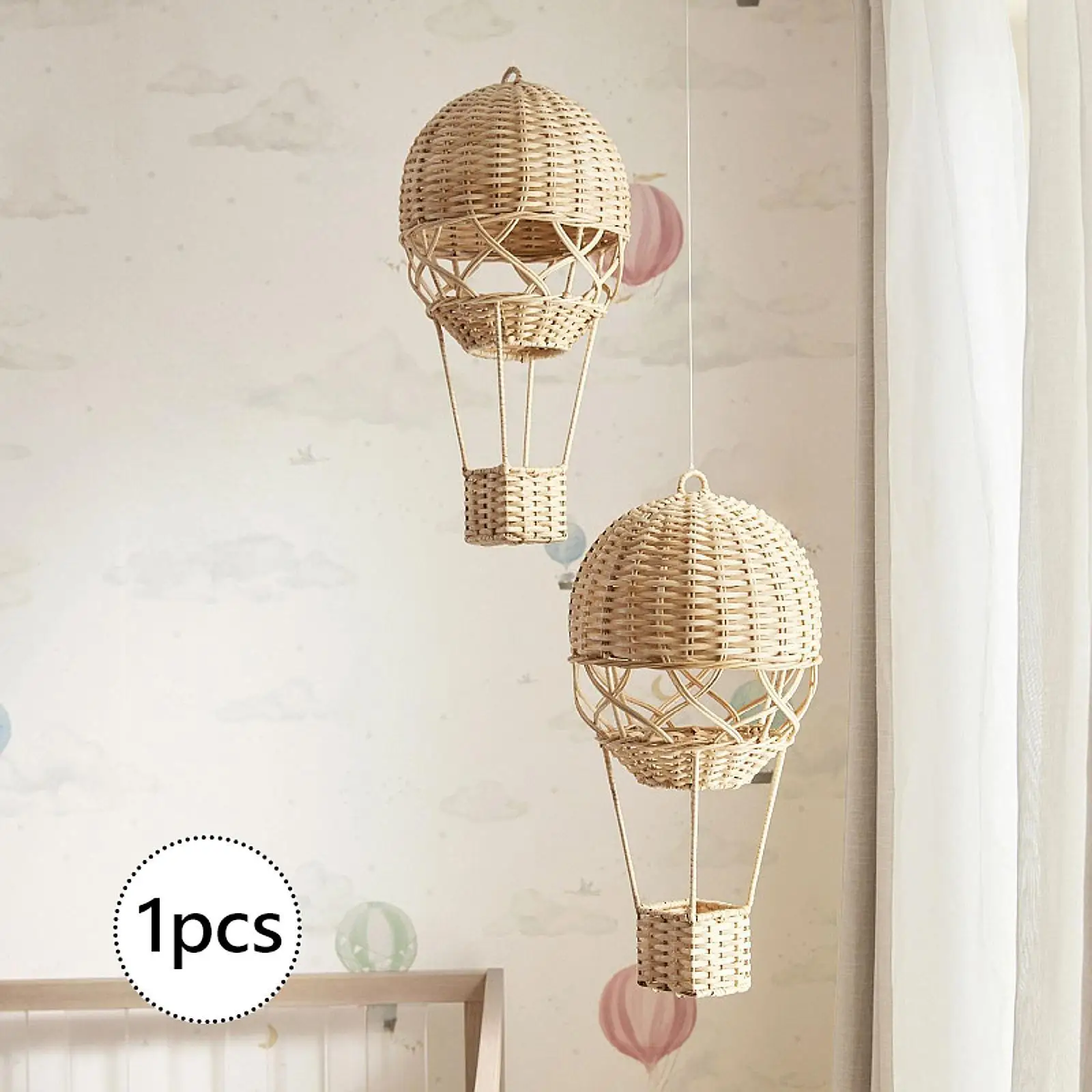 Handcrafted Rattan Hot Air Balloon Pendant Art Backdrop for Kids Bedroom Living Room Decor