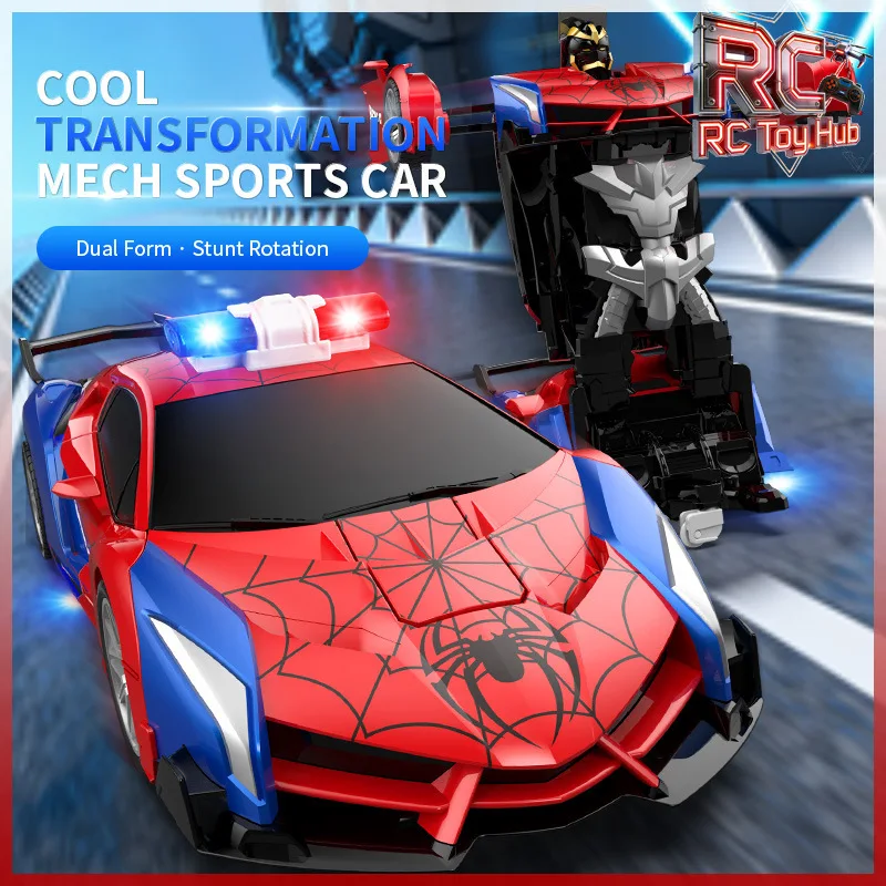 Transforming Rc Car Robot Toy 2-In-1 Deformation Vehicle Remote Control Auto Robot With Led Lights Cool Gifts For Boys Kids Fun