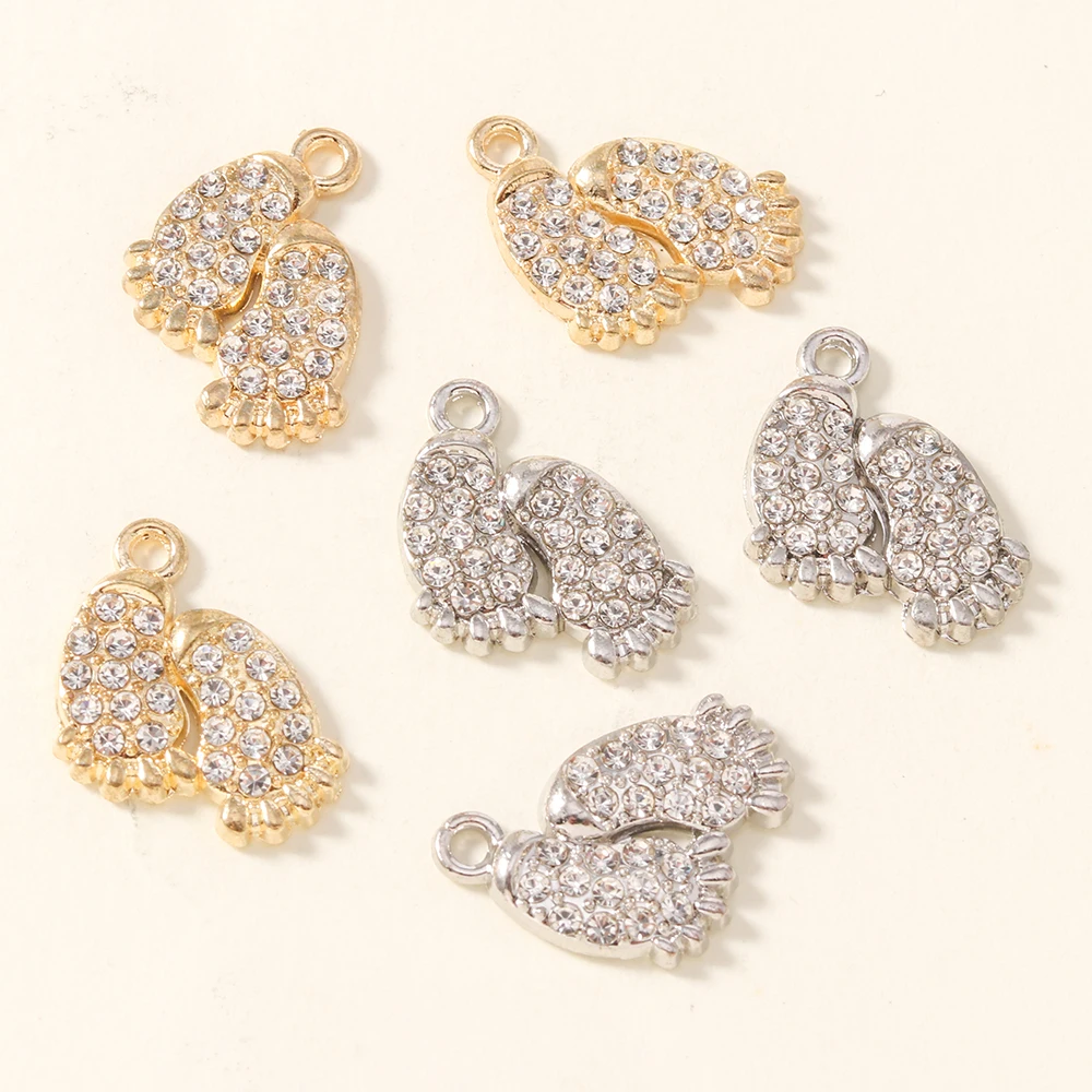 10 pièces de breloques en cristal en forme de pied de bébé, 16*19mm, mignonnes, pour garçons et filles, pour colliers, boucles d'oreilles et fabrication de bijoux DIY