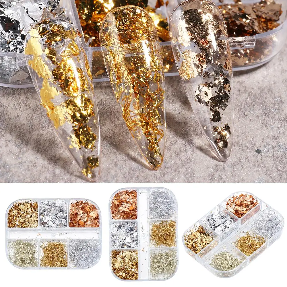 6 Grids Silk Stripes Gold  ​ Irregular Aluminum DIY Manicure Nail Sequins Stunning Nail Foil