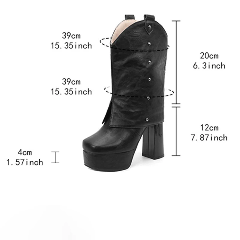 ORCHA LISA Ladies Half Lower Leg Booties Beige Box Toe 12cm Thick Heel Height 4cm Elevated Sole Large 44 45 46 47 48 49 50 US19