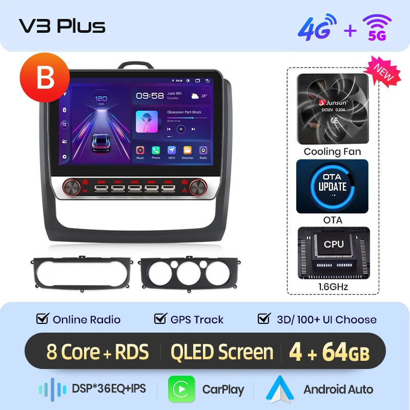 Junsun 13.1″ QLED Draadloze CarPlay Android Auto Autoradio Voor Ford Focus Mk2 Mk3 2004-2011 Intelligente Systemen DSP SWC RDS GPS