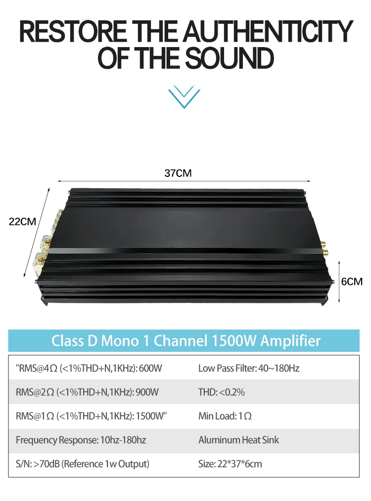 Zeming Car Amplifier Mono Block Class D Amplifier 1500 Watts RMS for Car Audio Speaker System