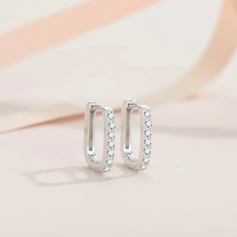 Certified Moissanite D Color Hoop Earrings for Women 100% 925 Sterling Silver Square Shape Ear Buckle White Gold Jewelry Gift image 2