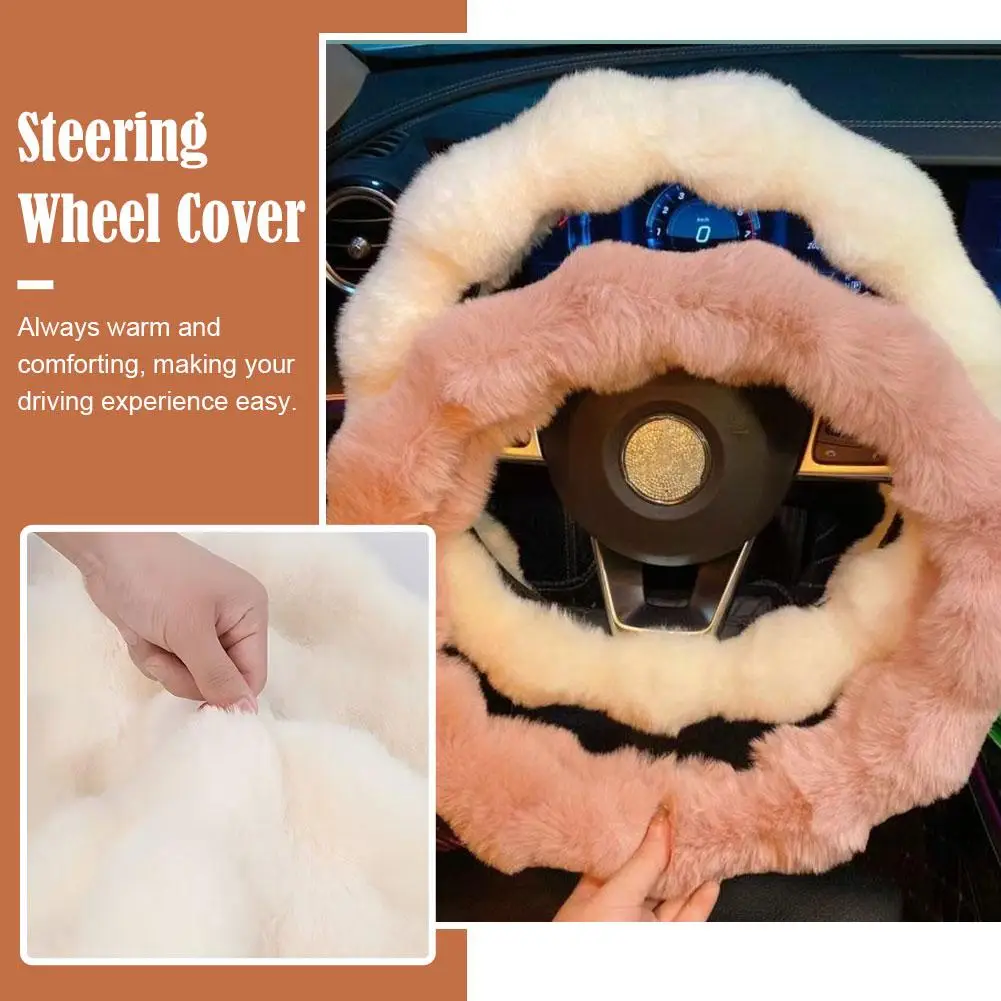 Soft Fluffy Car Steering Wheel Cover Plush Winter Warm Steering Qheel Grip Cover Non-Slip Steering Wheel Protector Car Steering - Image 3