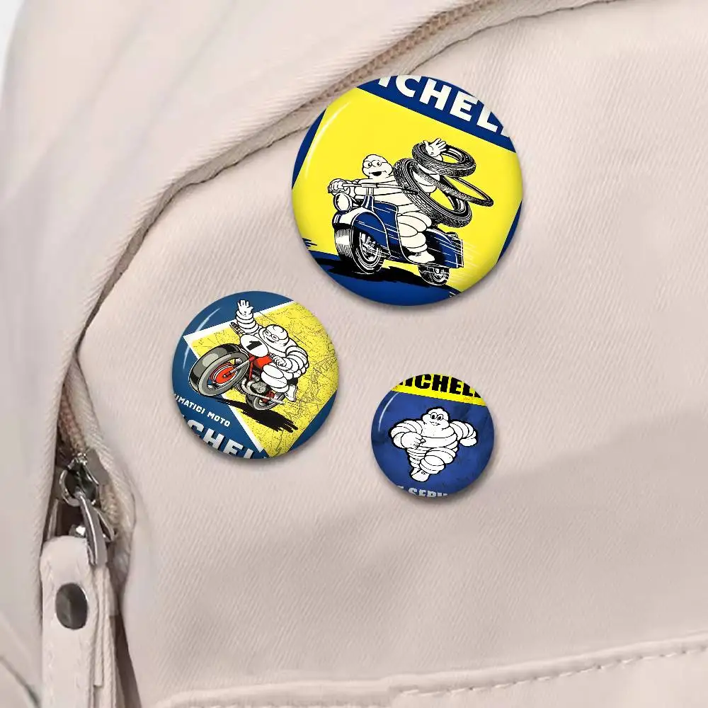 Classic Cut M-Michelin Logo 58mm Cute Anime Figure Icon Badge Handmade Tinplate Brooch for Backpack Clothes Chest Ornament Gifts
