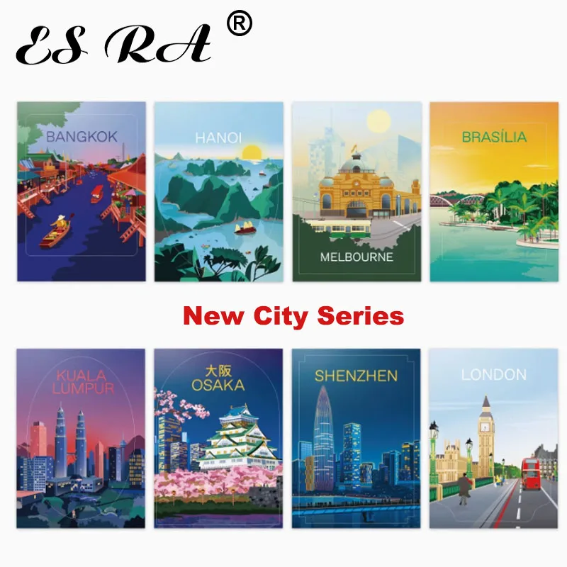 [Новая городская серия] водонепроницаемые виниловые наклейки для багажа, наклейки для открыток для путешествий в городе, подходят для украшения чемодана, холодильника, ноутбука