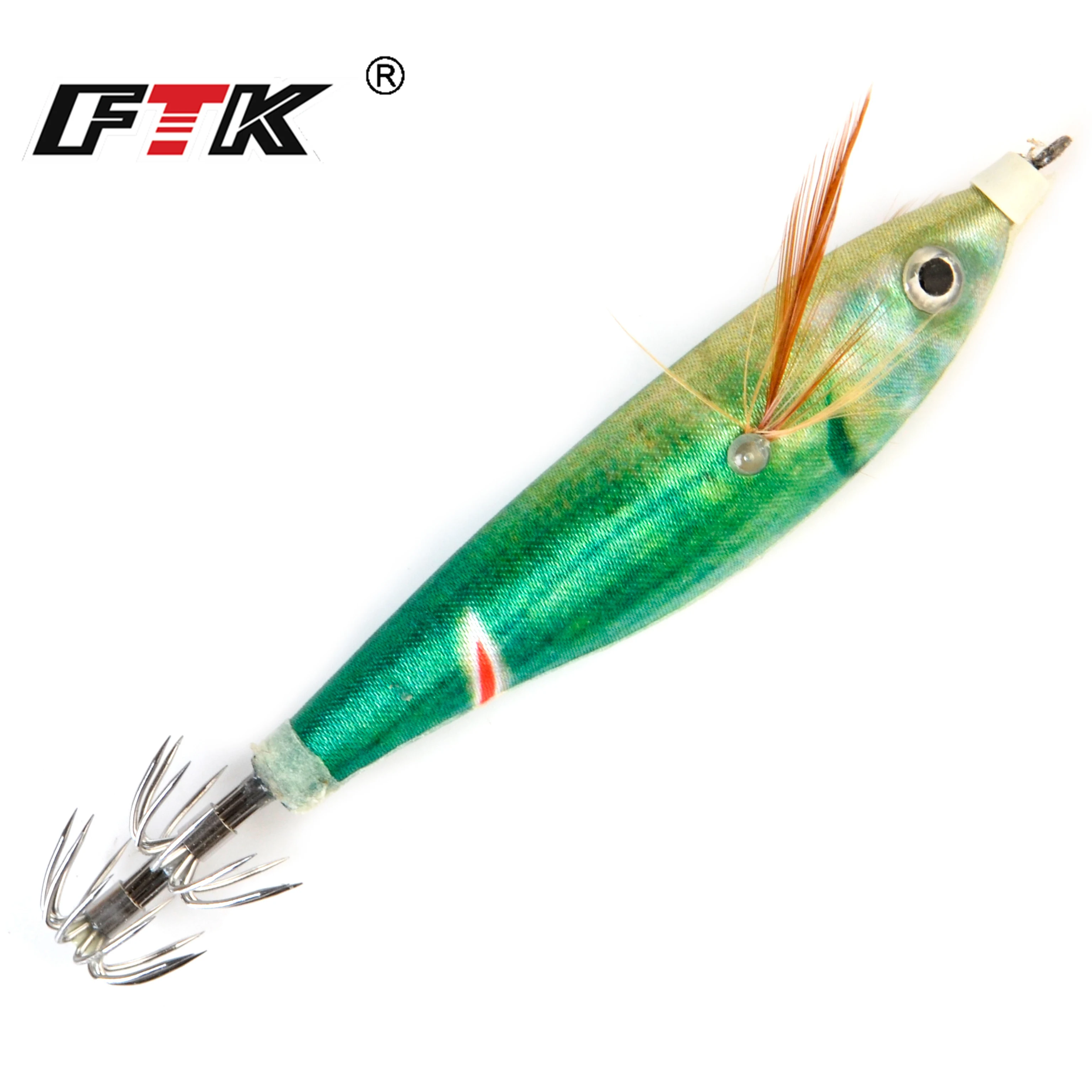 FTK 1PCS Fishing Lure10g/8cm Sinker Squid Hook Luminous Squid Jig Fishing Wood Shrimp Lure Cuttlefish Jigs Lures