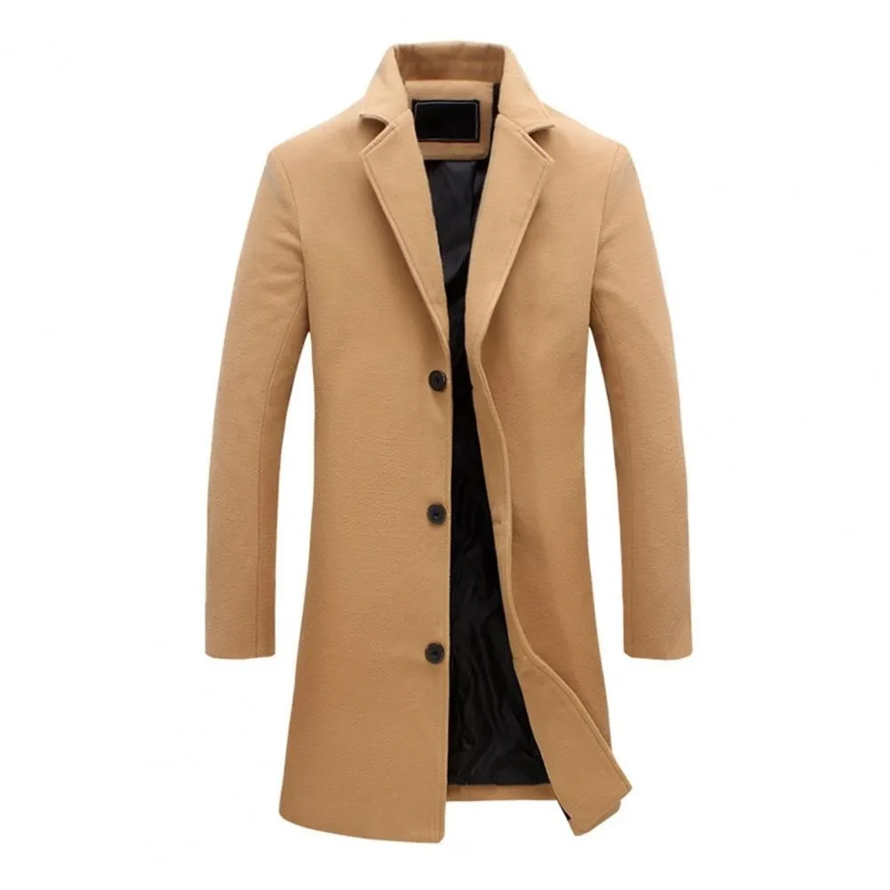 

Men's Autumn Winter Long Jaet Trench Coat Cotton Blend Fabric Faion Urban Sle Multi ket Single Button Closure Coat
