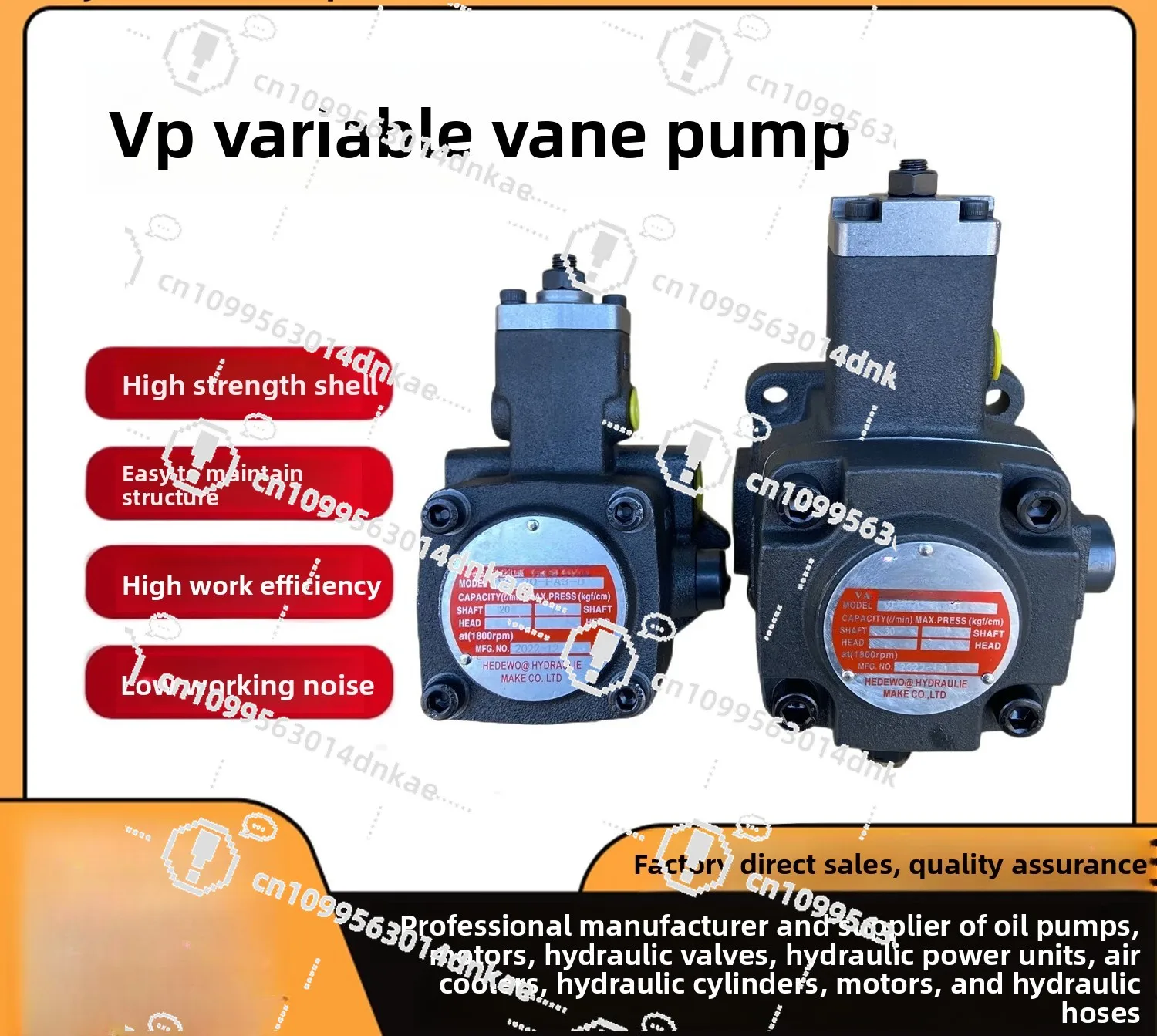 

Hydraulic Oil Pump VP-20-FA3/VP-08/12/15 VP-30/40-FA3 Variable Vane Pump Large Shaft Spline