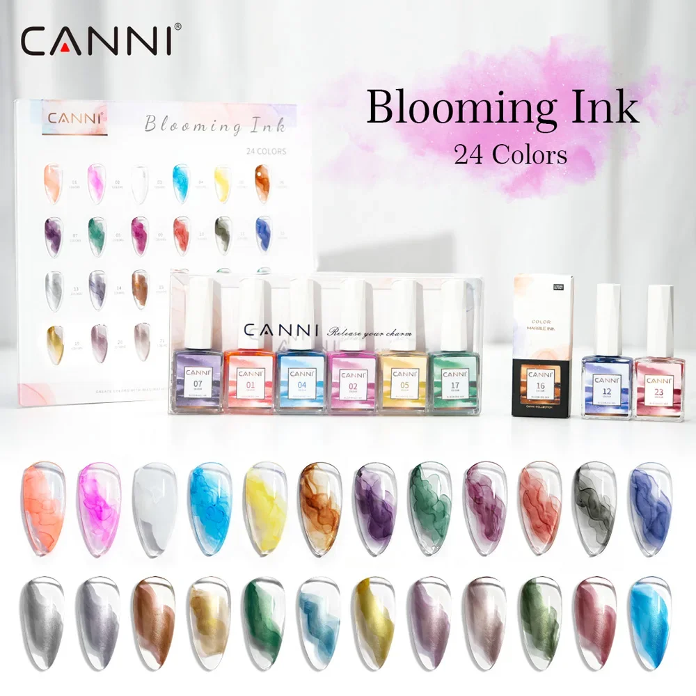 CANNI 24Color Nail Blooming Liquid Air Dry Nail Art Design Venalisa Supply Water Color Ink Smoke Effect Painting Nail Polish