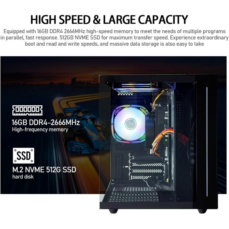 ألعاب الكمبيوتر | ريزين 5 5600 جي تي | نيفمي اس اس دي 512 جيجا | ذاكرة الوصول العشوائي 16 جيجا | واي فاي 6 أبراج مكتبية كمبيوتر مكتبي مسبق الصنع باللون الأسود #3