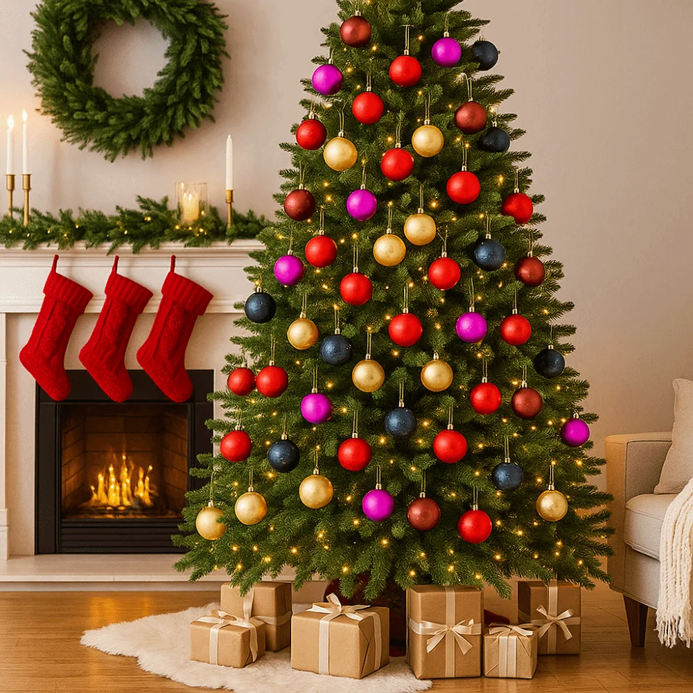 

6Pcs 6cm Mirrored Christmas Balls Hanging Red/Blue Christmas Tree Pendants Reusable Shatterproof Christmas Ornaments