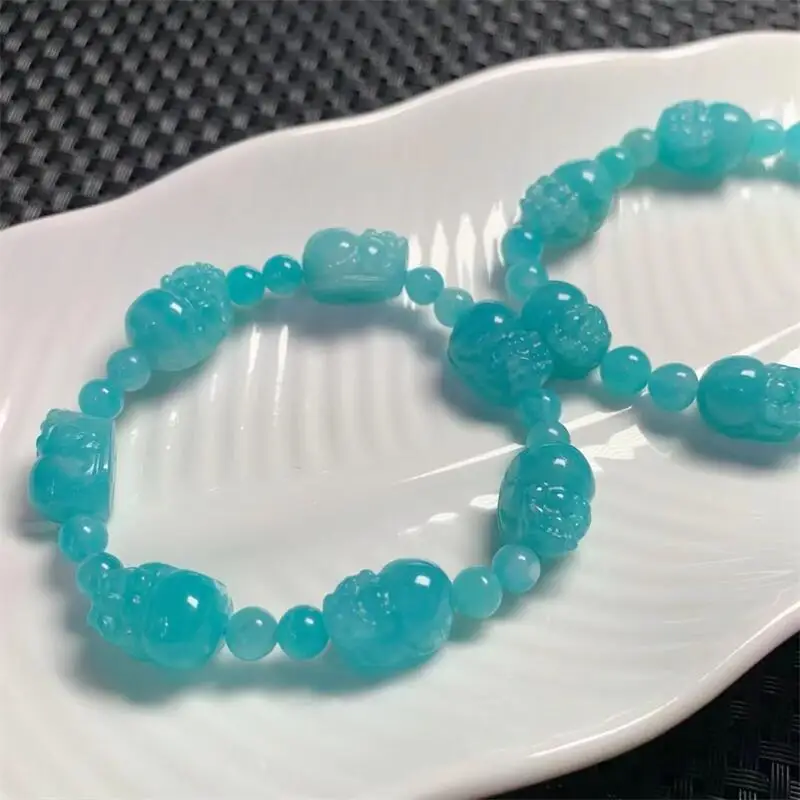 18MM Natural Amazonite Pixiu Carving Bracelet Carved Gemstone Wealthy Healing Fengshui Stone For Women Men Gift 1PCS