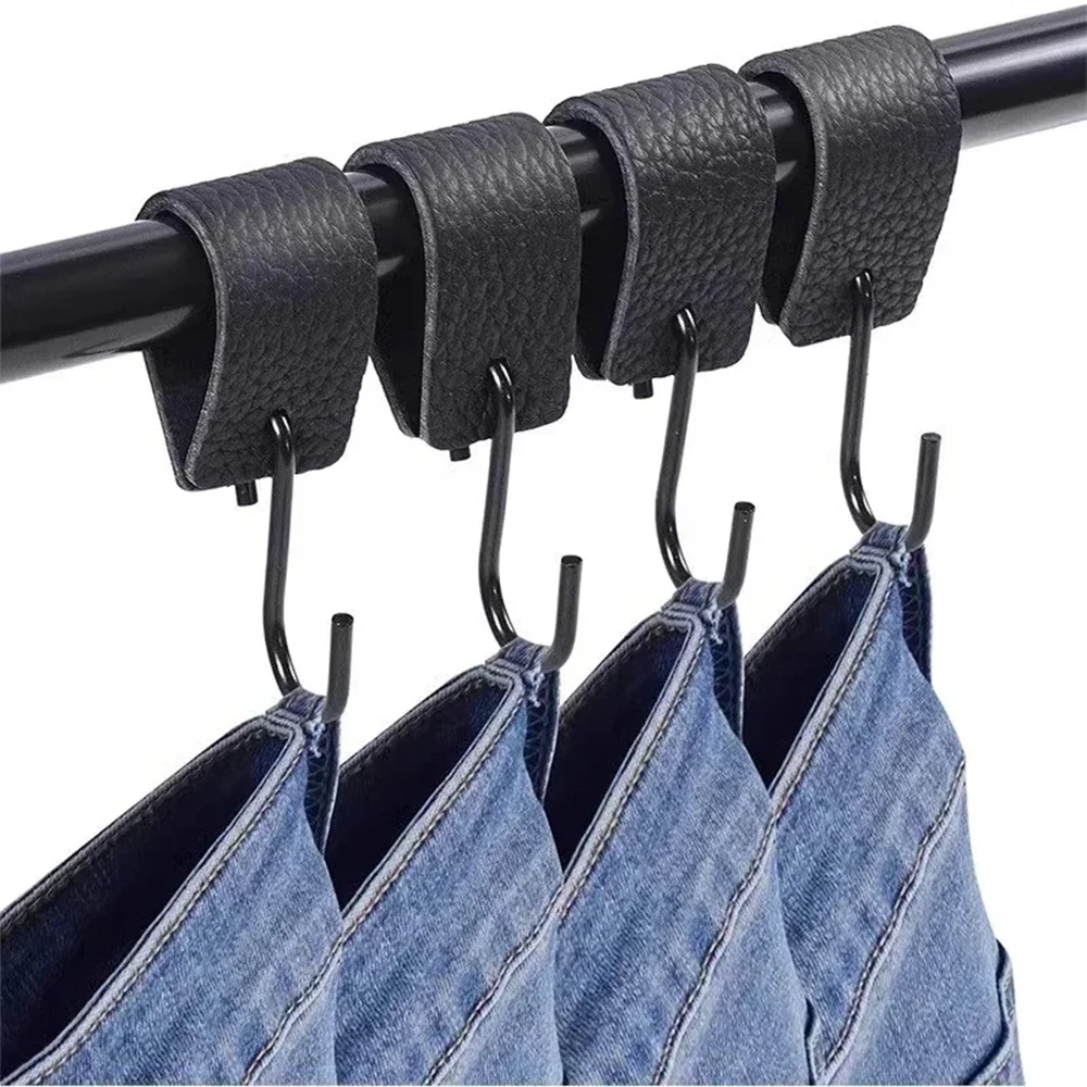 

5/10 шт. S-образный крючок для вешалки из искусственной кожи, черный многофункциональный крючок для пальто из нержавеющей стали для дома, кухни, открытый крючок для кемпинга