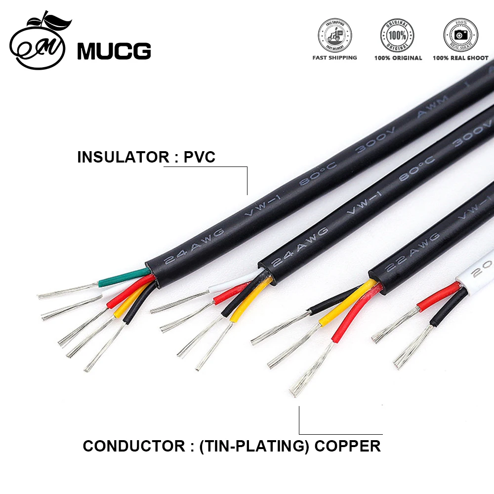 2 pin cable Tinned Copper wire PVC 2Core Sheath wire DC Power Electric Wiring cables For Signal Control 16 18 20 22 24 26 28 awg