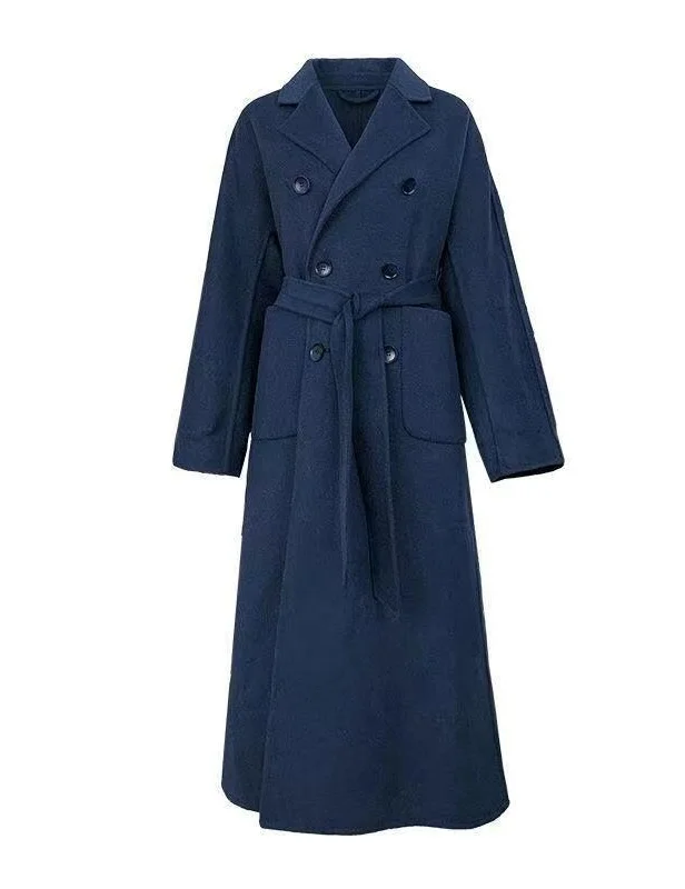 

Wool Blend Coats Womens Woolen Coat Blue Autumn Wool-Blend Herringbone Sided Snap Closure Cropped Flared Batwing Sleeve Overcoat