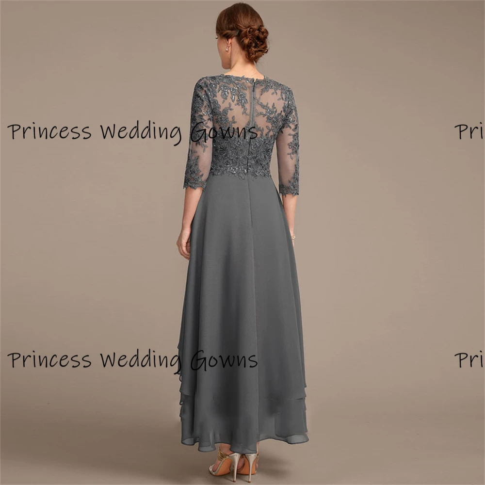 2024 New Lace Simple Gray Mother of the bride Half Sleeve Dress Chiffion Draped Fashion Irregular neckline A-line Dress