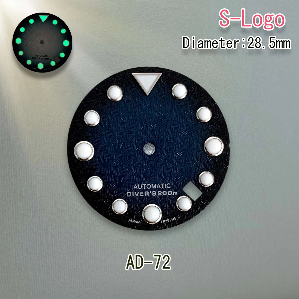 S Logo Wijzerplaat 28.5mm NH35 Wijzerplaat 3D Voetafdrukken Wijzerplaat Fit/NH35/NH36 Beweging C3 Groene Lichtgevende SKX007 Horloge Modificatie Accessoires