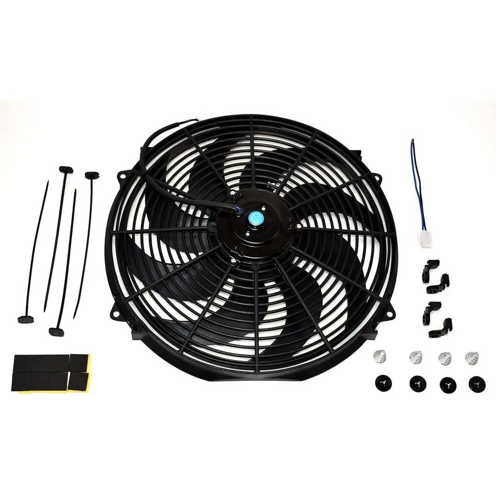 

Unil 16 in Electric Radiator an Assembly Kit - 12V, 16 in Diameter - 3.26 in Thickn- Push & Pull S-Blade Reversible Design & 300