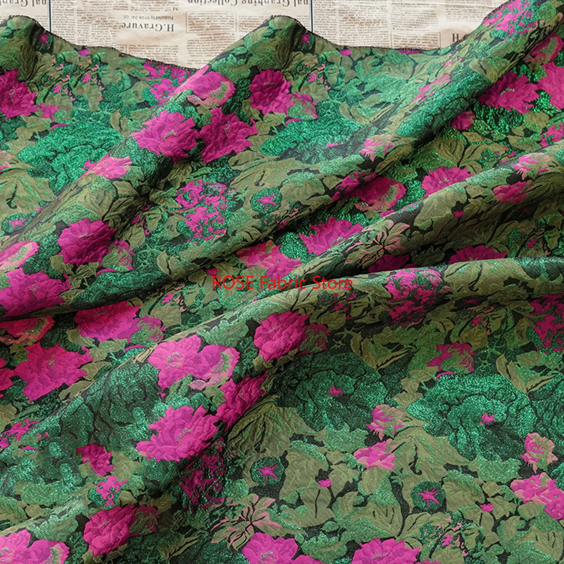 1 meter Shiny Silk Flower Jacquard Fabric Retro Short Jacket Vest Dress Clothing Decorative Sewing Fabric