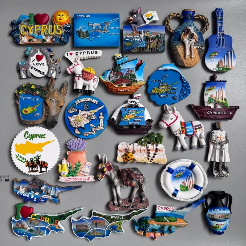 Tourist Souvenirs for The Mediterranean Island of Cyprus Refrigerator Magnets Donkey Sailing Boat Classical Pot Lavender