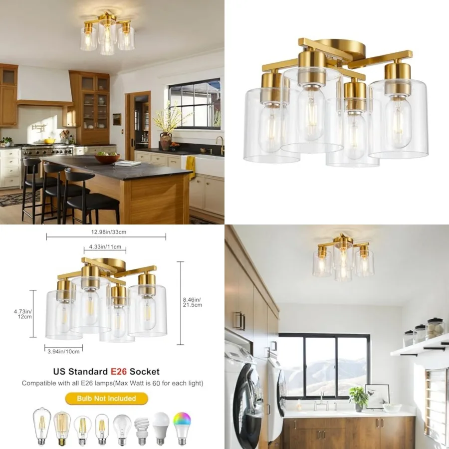 Semi Flush Mount Ceiling Brushed Kitchen ing Fixtures Ceiling Brass Hallway Cieling s Fixture with Clear Glass Shade for Bedroo