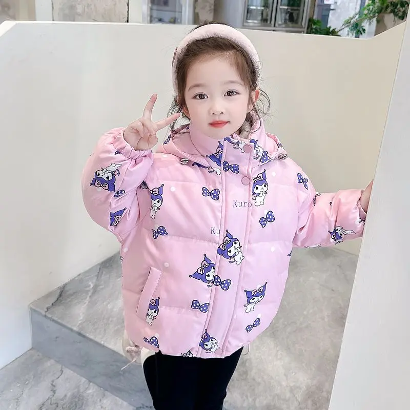 Sweet Kuromi Anime Kawaii MINISO Warm Long Sleeve Jacket Cute Cartoon Winter Casual Coat Baby Warm Lovely Gifts for Kids