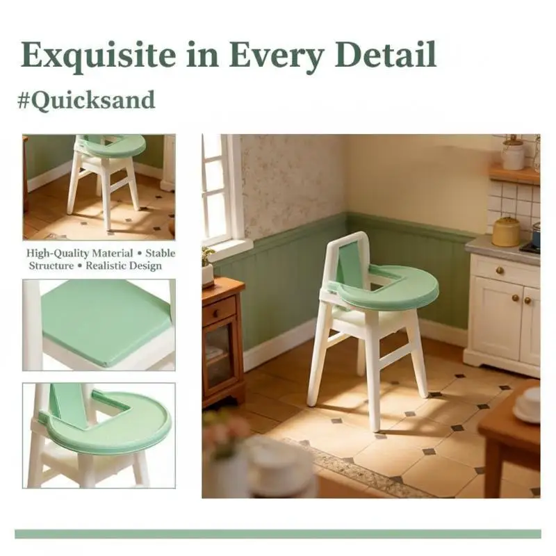 Mini 1/12 Dollhouse Baby High Chair With Tray Feeding Dining Seat Micro Scene Decor For Kids House Collection