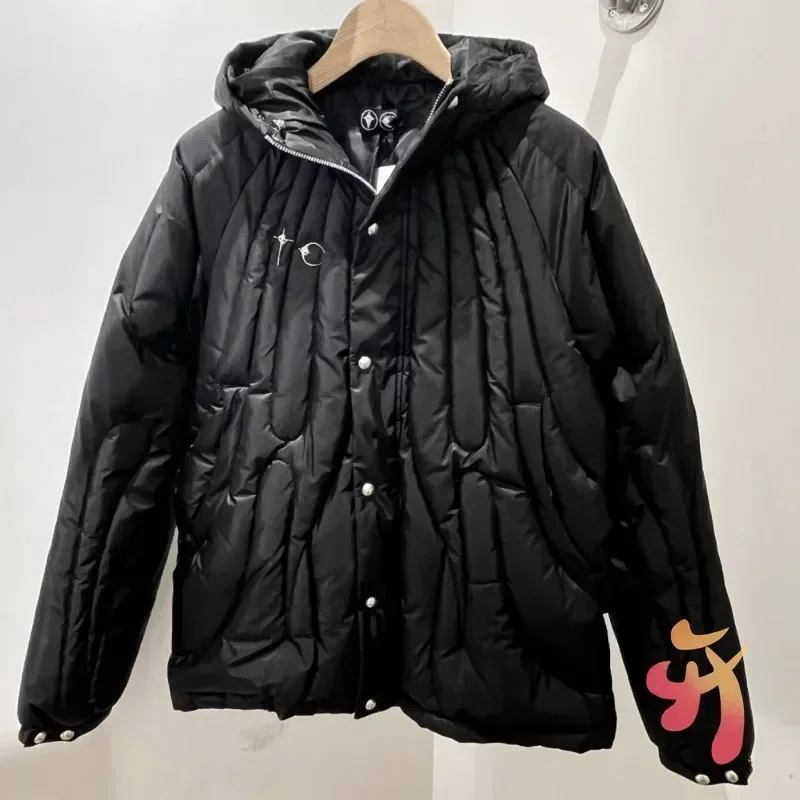 24ss Winter Thug Club Black Down Jacket Starry Moon Metal Logo Thick Warm Zipper Coats Casual Street  Men Women Jackets