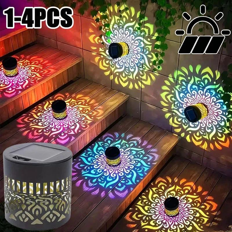 Lanterne murale solaire Mandala tournesol, 1/4 pièces, lumière décorative extérieure étanche pour jardin, clôture, patio, allée nocturne