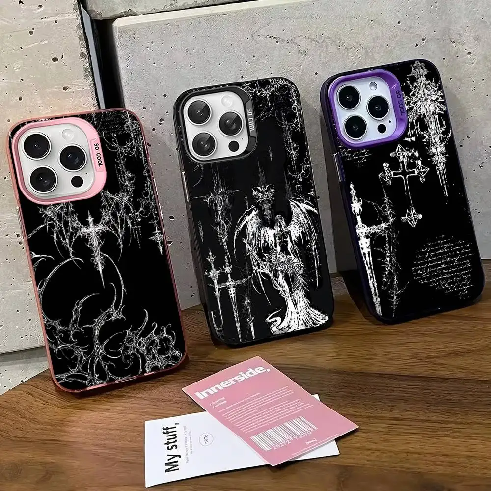

Gothic Cyber Sigil Cross Phone Case For IPhone 17 16 Plus Pro Max 15 14 13 12 11 Matte Colorful Covers