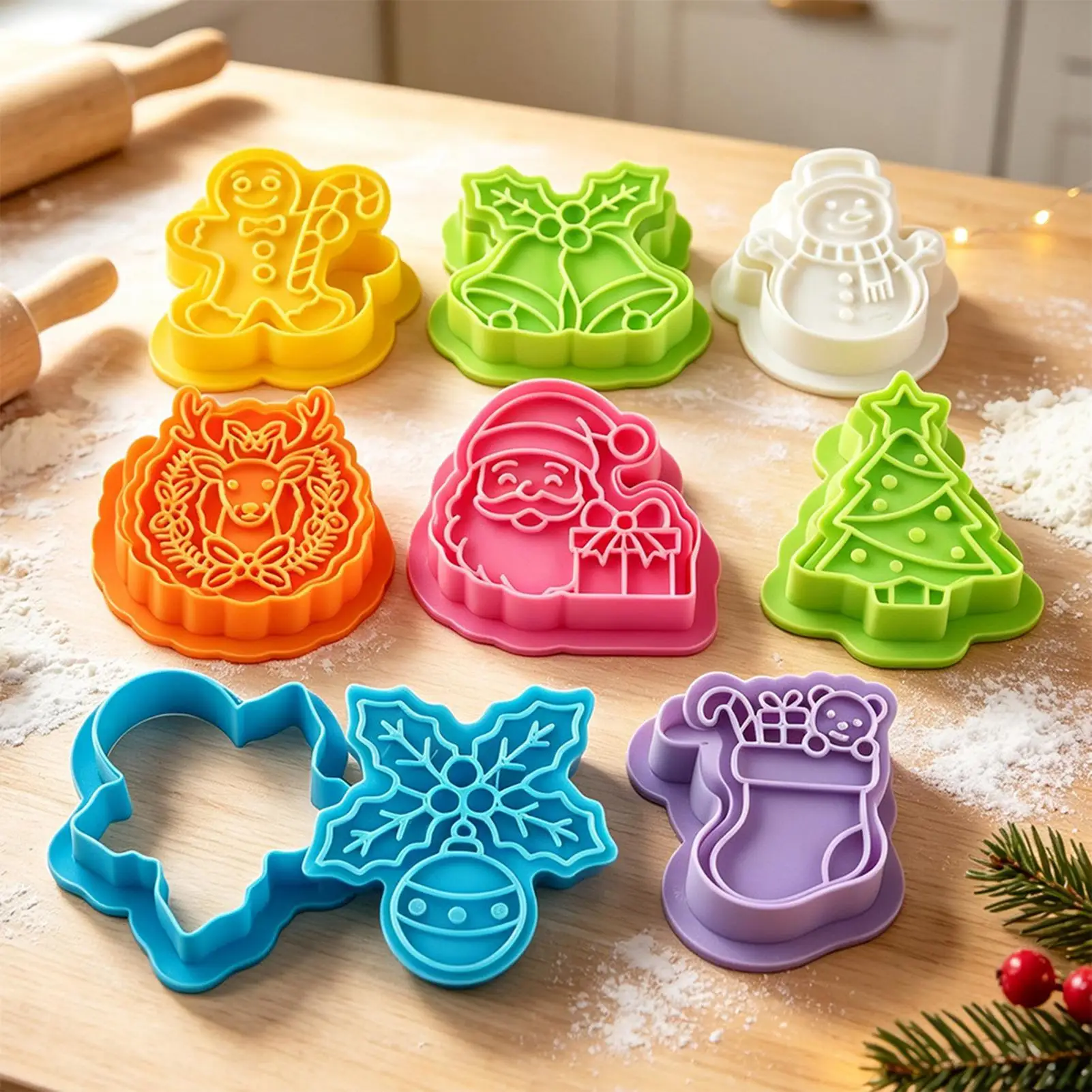 8 Pieces Christmas Mini Pie Molds Reusable Non-Stick Festival Moulds Handmade Holiday Cookie Stamps For Fondant Biscuits Candy