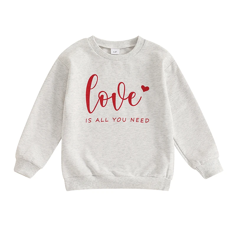 Toddler Boys Girls Spring Sweatshirt Letter Heart Print Long Sleeve Round Neck Pullover for Valentine s Day