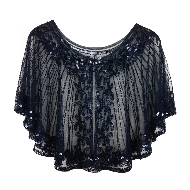 Summer Solid Color Woman Lace Knitted Cardigan Female Geometric Beaded Cloak Sequins Capelet Fringes O-Neck Office Lady Elegant