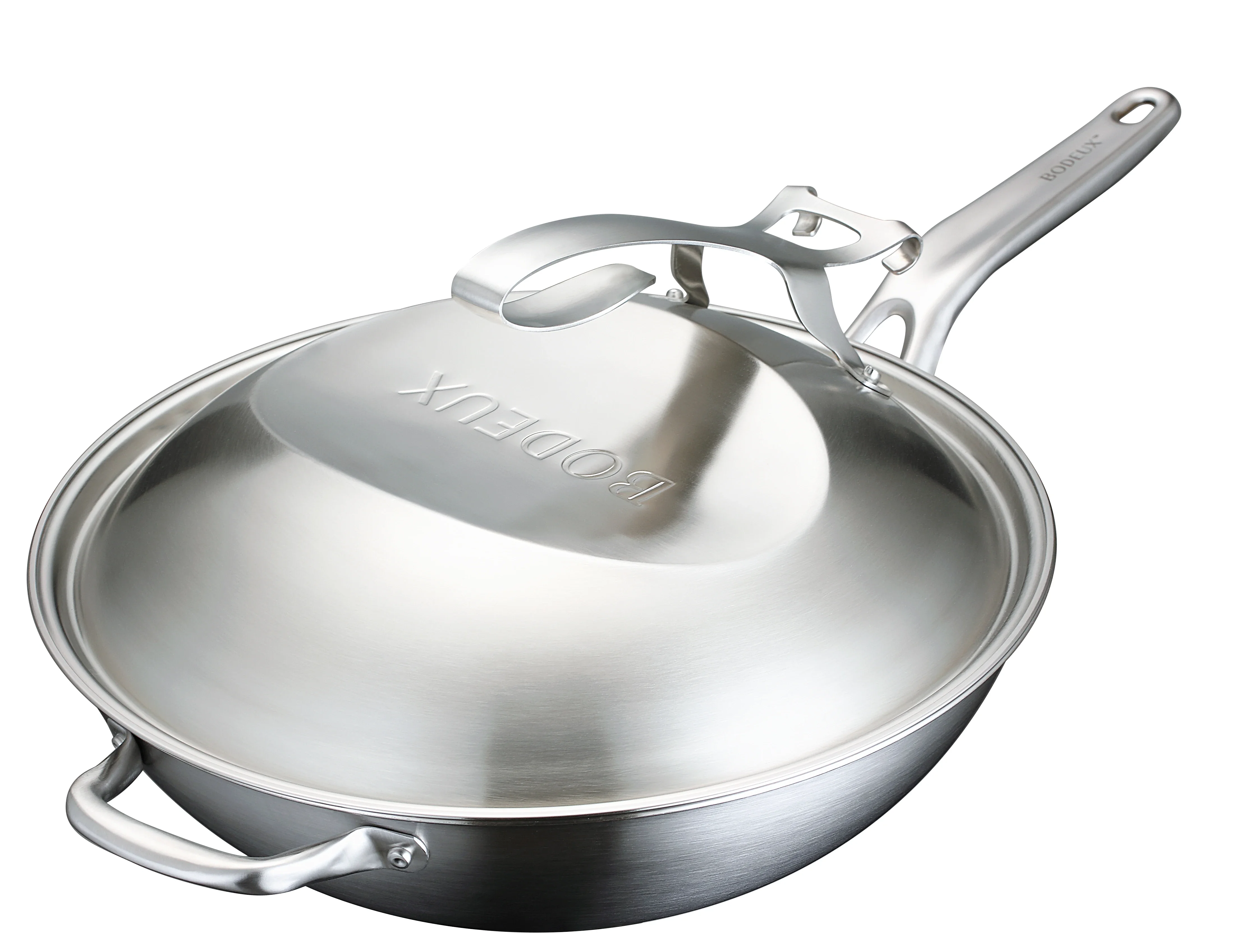 Manufacturer BODEUX Kitchen Utensils Elysee series three-layer steel non-stick wok 32CM-5.4L stainless frying pan wok