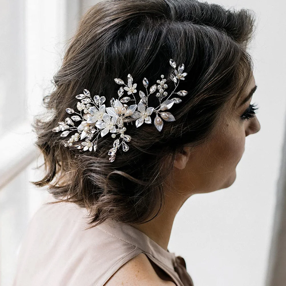 Accesorios para el cabello de boda, Clips para niñas, peine lateral con diamantes de imitación, alfileres de perlas plateadas