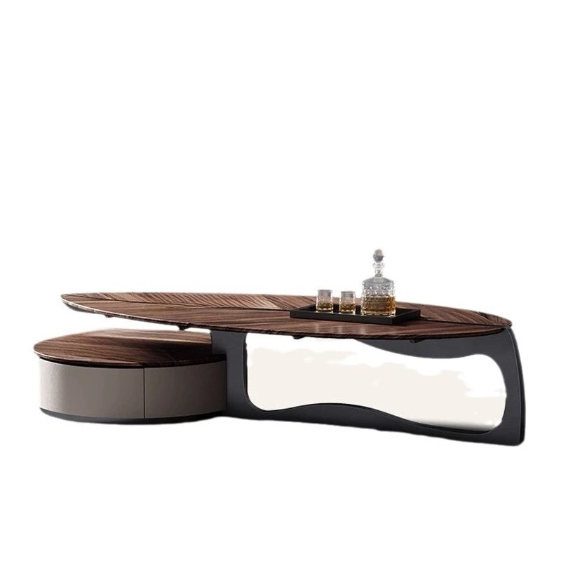 Light luxury modern villa living room walnut grain leaf coffee table solid wood large apartment