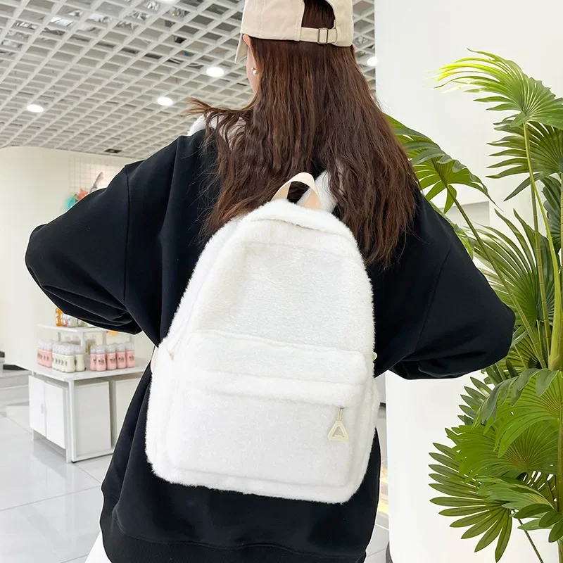 New fashion women fur backpack girl autumn and winter backpack female graffiti plush schoolbag